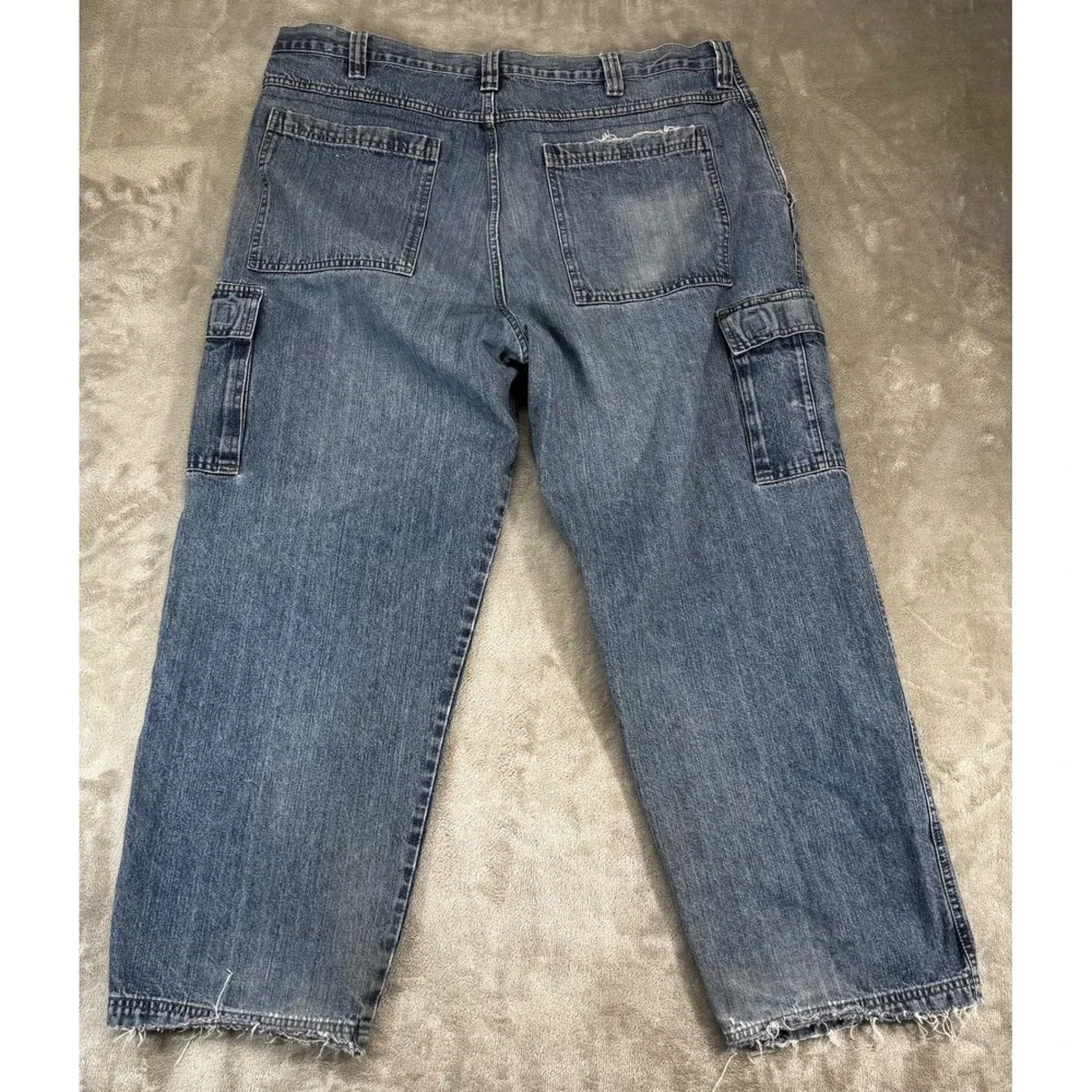 WRG Jean Co Cargo Jeans Mens 40x28 Blue Fair Distressed Frayed Hem Y2K Skater